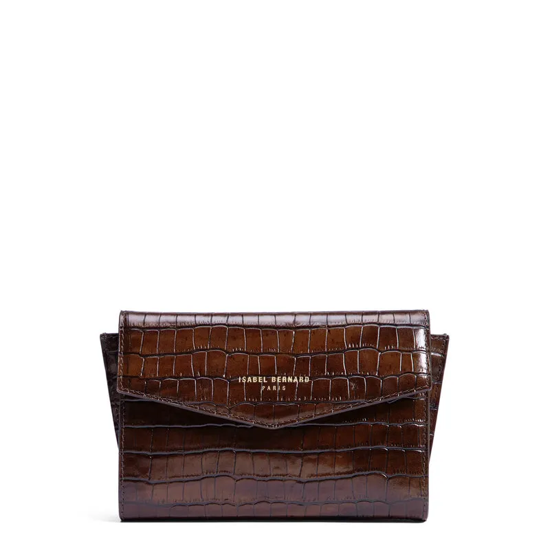 Isabel Bernard Honoré Lina Croco Braune Clutch Mit Abnehmbarer Schulterkette IB21135-230