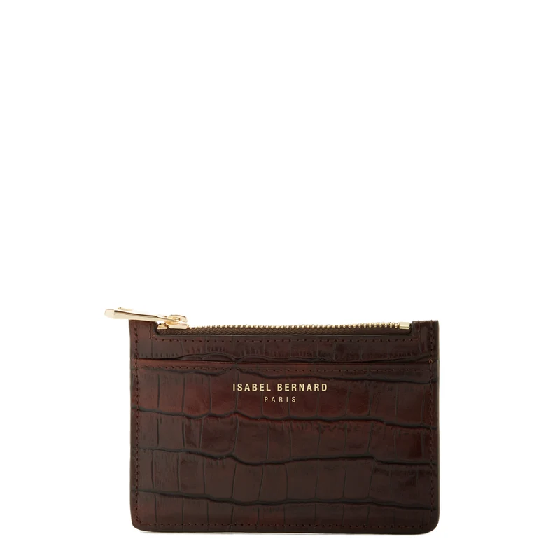 Isabel Bernard Honoré Aveline Kroko Braunes Leder Damen Kartenhalter aus Kalbsleder IB27019