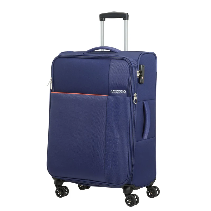 American Tourister Fun Cruise Navy Orange 4 Doppelrollen Trolley M 68cm