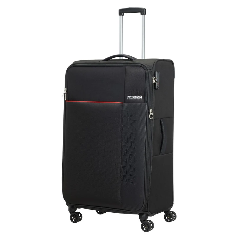 American Tourister Fun Cruise Black Red 4 Doppelrollen Trolley M 68cm