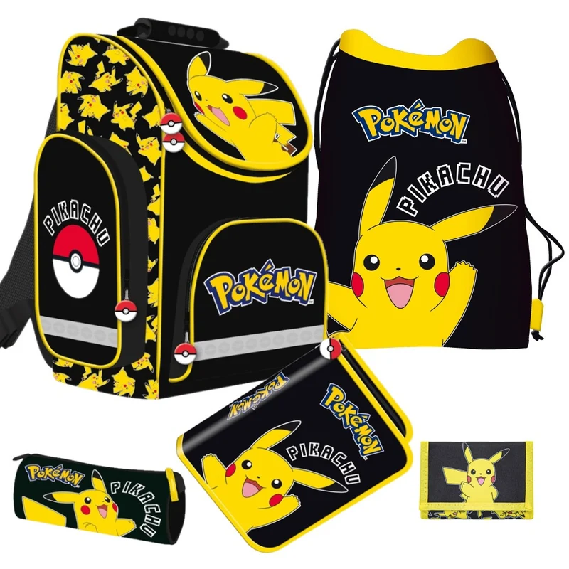 Pokémon Schulranzen Set 5-teilig ergonomischer Tornister 1. Klasse mit Pikachu Motiv