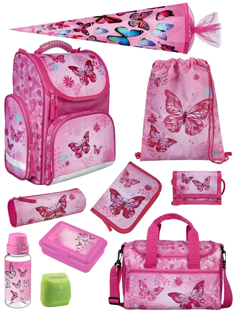 Familando Schulranzen Set Butterfly rosa - Schmetterling Schultasche ab 1. Klasse
