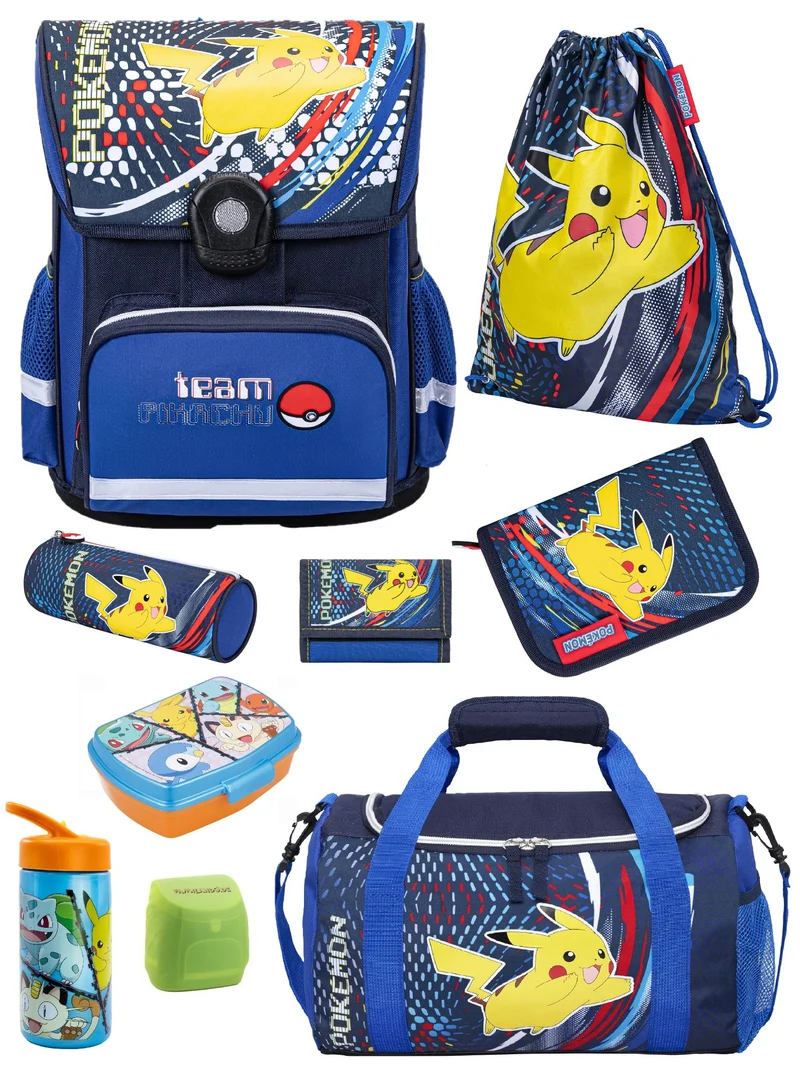 Familando Pokémon Schulranzen Set Pikachu, blau - Pokemon Schultasche ab 1. Klasse