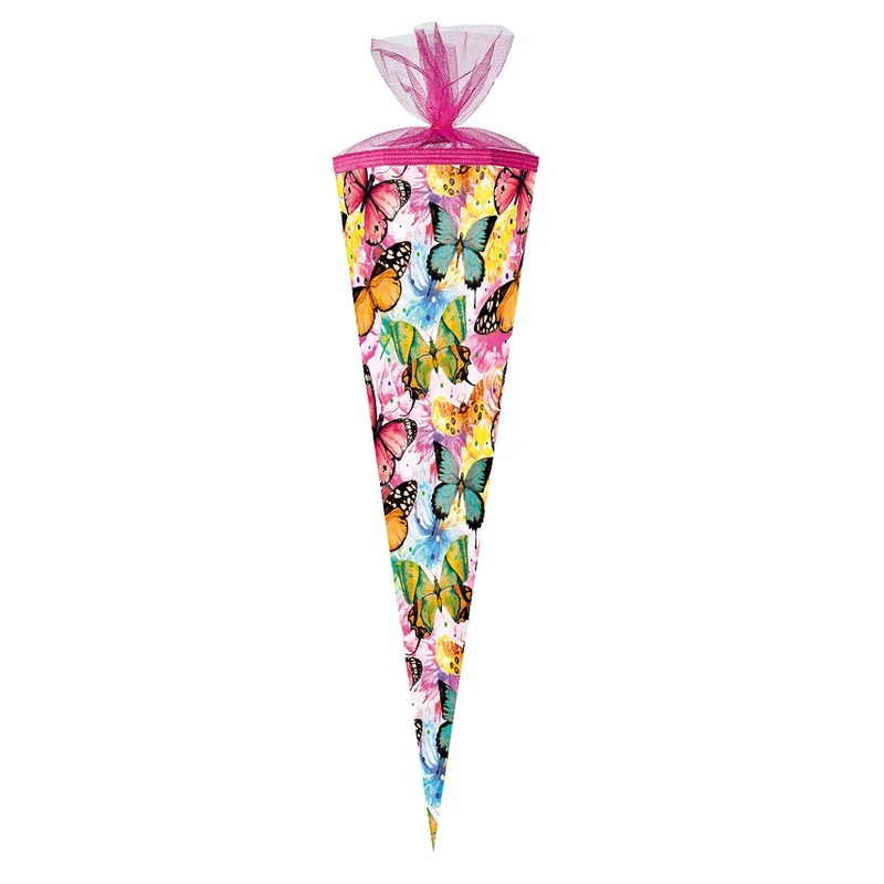 Große Schultüte / Zuckertüte SCHMETTERLINGE ca. 85 cm (Länge) | 6-eckig | Durchmesser ca. 25 cm