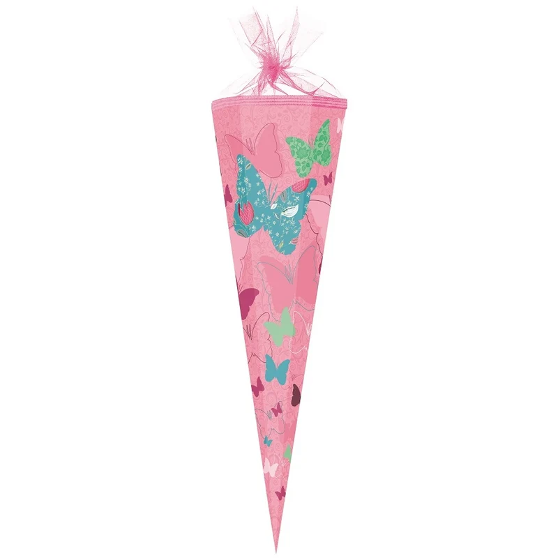 Große Schultüte / Zuckertüte SCHMETTERLINGE ca. 85 cm (Länge) | 6-eckig | Durchmesser ca. 25 cm