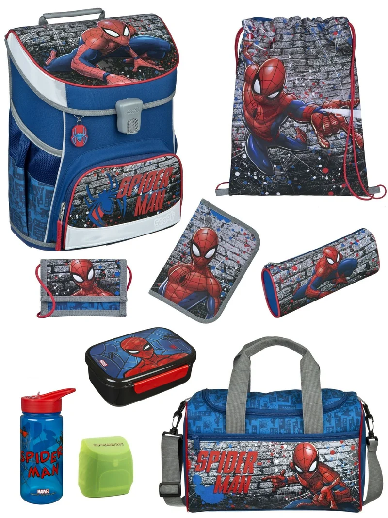 Scooli Campus Fit Schulranzen Set Spider-Man, blau - Spiderman Schultasche ab 1. Klasse
