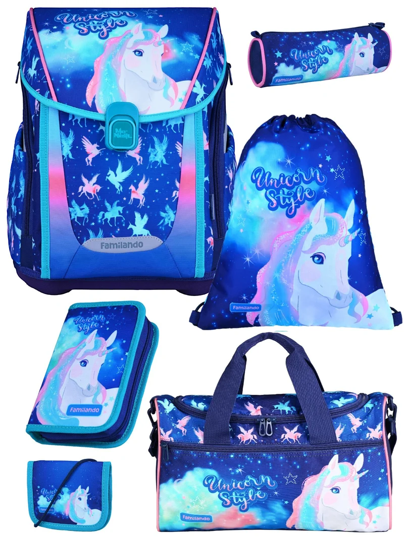 Familando Mädchen Schulranzen Set UNICORN Einhorn Schultasche ab der 1. Klasse