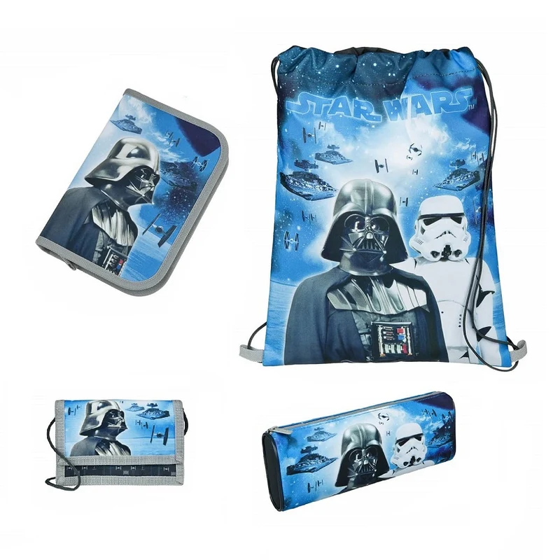 Schul-Zubehör 4-teiliges Set für Star Wars Schulranzen Export (Federmappe, Schlamper, Turn- und Geldbeutel)