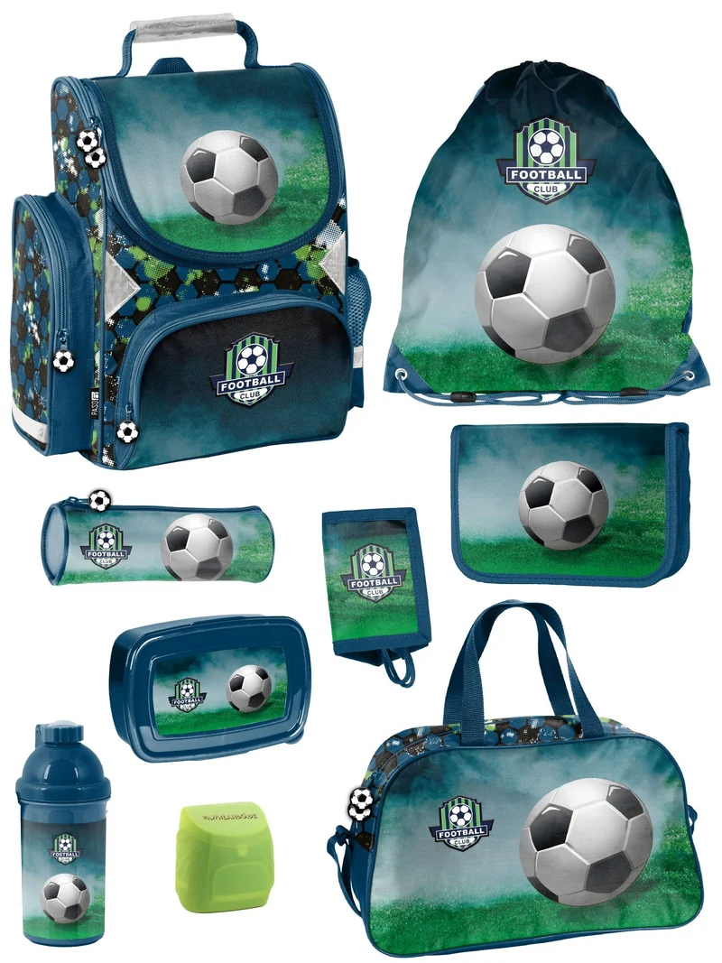 Fußball Schulranzen Set 1. Klasse für Jungen und Mädchen 9-teilig mit Sporttasche