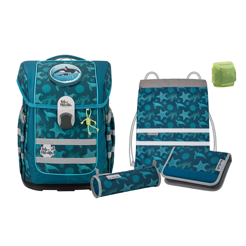McOcean Schulranzen Set Sealife, Meerestiere blau - McNeill Orca Wal Schultasche ab 1. Klasse
