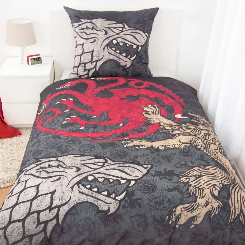 Bettwäsche Set 2-teilig 135x200 80x80 cm GAME OF THRONES aus 100% Baumwolle mit Reißverschluss Öko-Tex zertifiziert