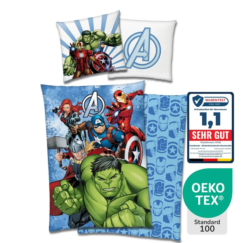 Avenger Bettwäsche Set 2-teilig 135x200 80x80 cm - Renforcé Bettwäsche aus 100% Baumwolle mit Reißverschluss - Öko-Tex zertifiziert