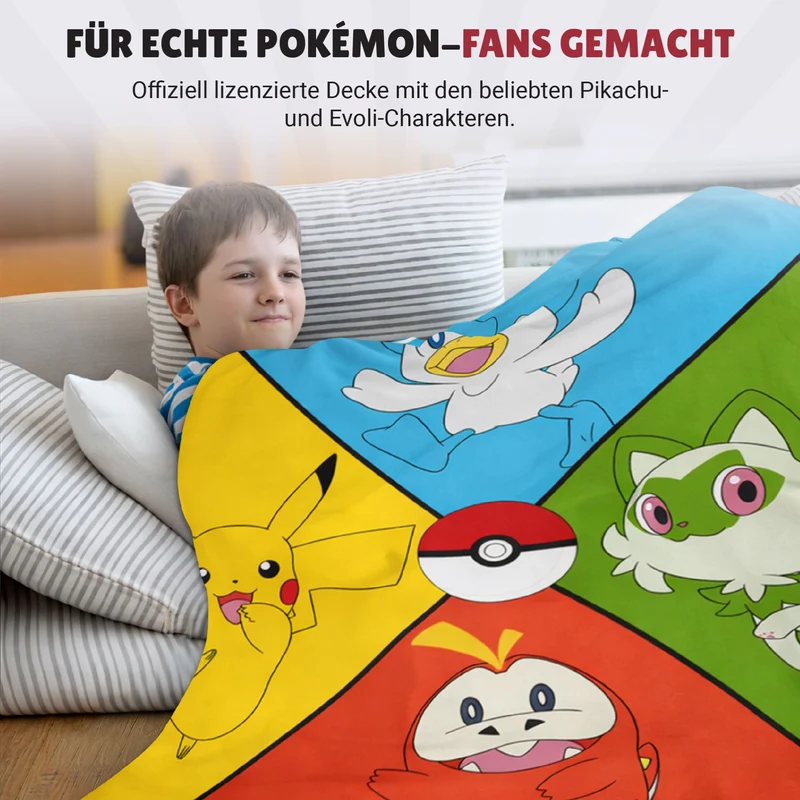 Pokemon Fleecedecke 130 x 170 cm mit Pikachu & Friends - Kuscheldecke für Kinder in Fleece-Qualität, flauschig