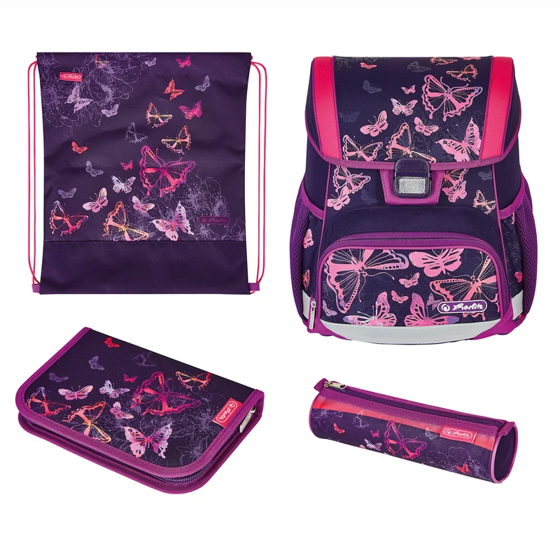 Herlitz Loop Plus Schulranzen-Set · Schmetterlinge · 4-teilig