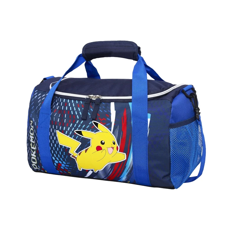 Große Pokemon Sporttasche Blau - mit Reißverschluss-Hauptfach, Schultergurt und Netztasche - 12L Volumen