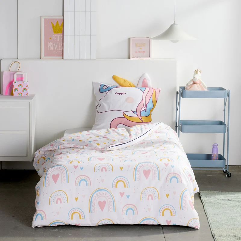 Kinderbettwäsche Set Einhorn 2-teilig 135x200 80x80 cm - Weiße Bettwäsche mit Einhorn aus 100% Baumwolle mit Reißverschluss - Renforcé, atmungsaktiv