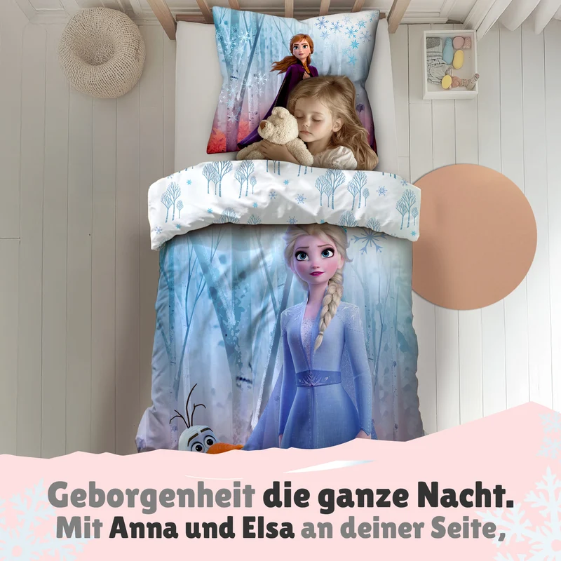 Frozen Bettwäsche Set 2-teilig "Zauberwald" 135x200 80x80 cm - Anna & Elsa Bettwäsche mit Reißverschluss - Fleece, maschinenwaschbar, Öko-Tex