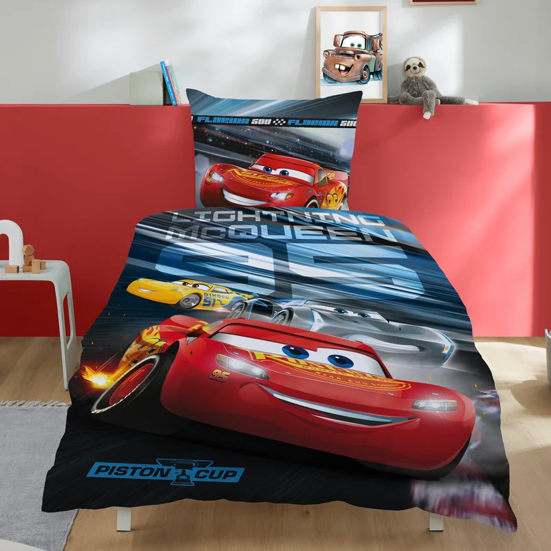 Disney Cars Bettwäsche Set 2-teilig 135x200 80x80 cm - Auto Bettwäsche mit Reißverschluss - Fleece-Qualität, flauschig, maschinenwaschbar, Öko-Tex