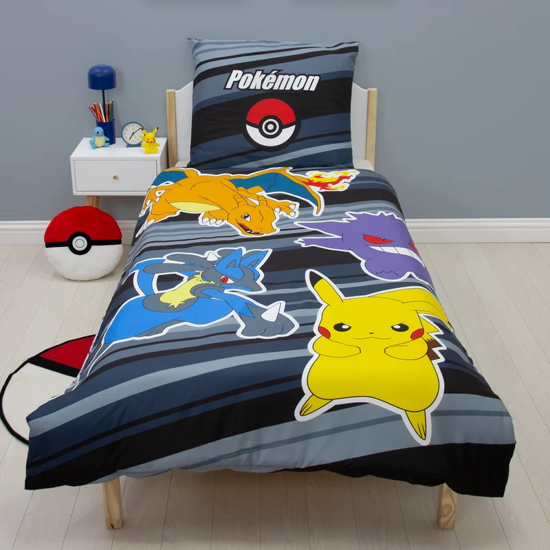 Pokemon Bettwäsche Set "Fire" 2-teilig 135x200 80x80cm - Mikrofaser Bettwäsche mit Reißverschluss - pflegeleicht, maschinenwaschbar, Öko-Tex