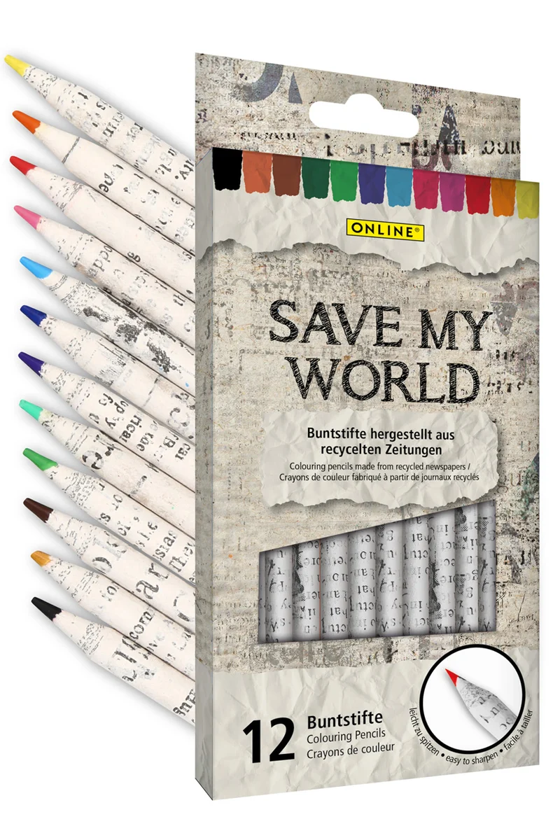 ONLINE Buntstifte aus recyceltem Zeitungspapier · 12er Set