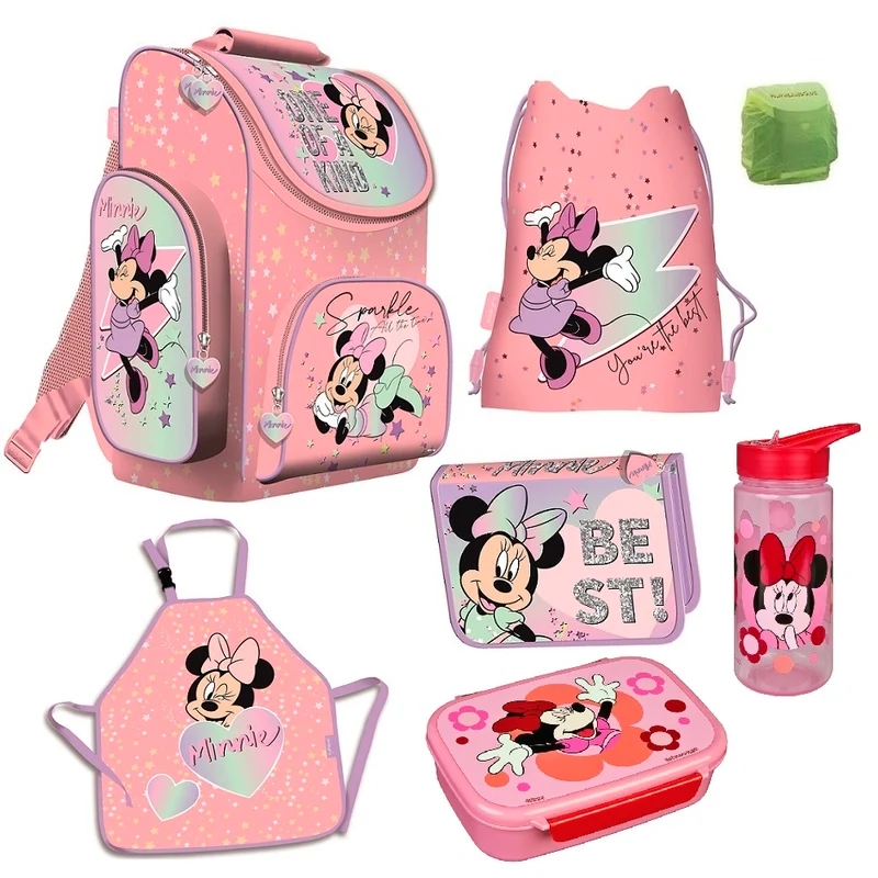Familando Export Schulranzen Set (7 Teile), Minnie Mouse rosa - Schultasche ab 1. Klasse