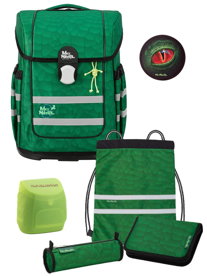 McOcean Schulranzen Set Legu, Dino Grün - McNeill Dinosaurier Schultasche ab 1. Klasse