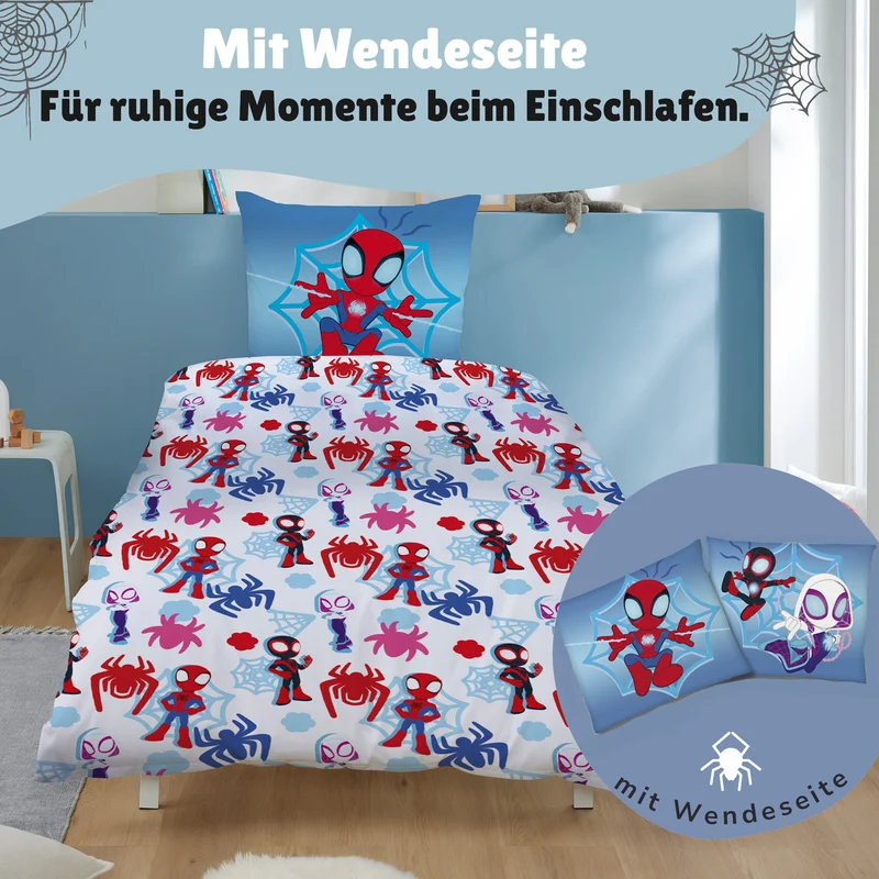 Spidey Bettwäsche Set 2-teilig 135x200 80x80 cm - Renforcé Bettwäsche für Jungen aus 100% Baumwolle mit Reißverschluss - maschinenwaschbar, Öko-Tex