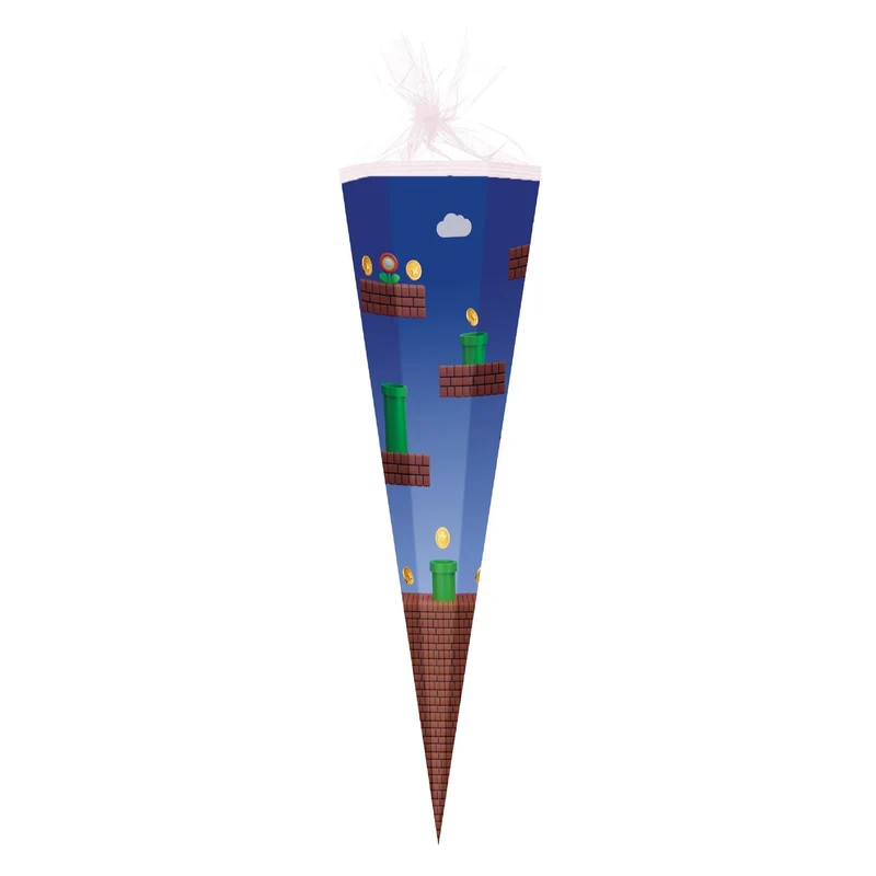 Große Schultüte / Zuckertüte PIXELWORLD passend zu Super Mario ca. 85 cm (Länge) | 6-eckig | Durchmesser ca. 25 cm
