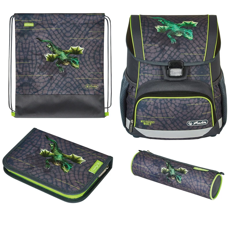 Herlitz Loop Plus Schulranzen-Set · Drache · 4-teilig