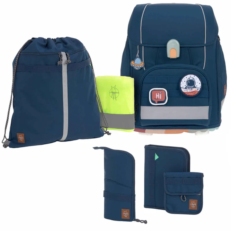 Lässig Schulranzen-Set Boxy Unique · Navy blau · 7-teilig
