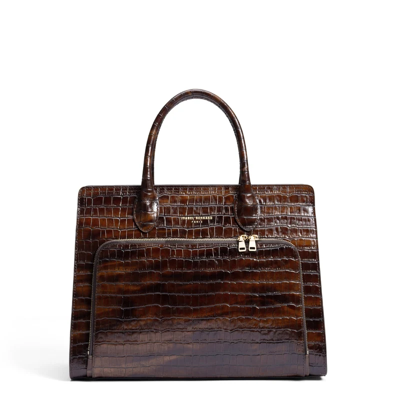 Isabel Bernard Honoré Nadine Kroko braune Handtasche aus Kalbsleder mit 13-Zoll-Laptopfach IB25110-230-13