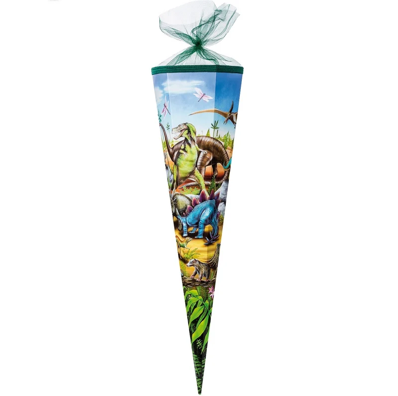Große Dino Schultüte / Zuckertüte DINOSAURIER ca. 85 cm (Länge) | 6-eckig | Durchmesser ca. 25 cm