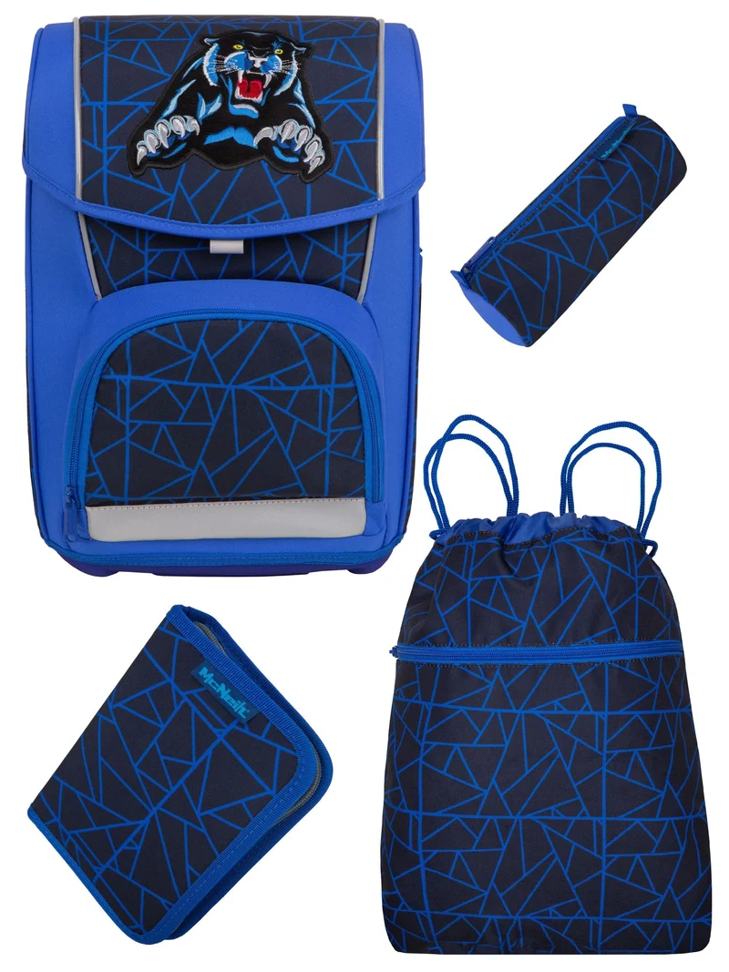McNeill Schulranzen Set Wild Panther, blau - Schultasche ab der 1. Klasse