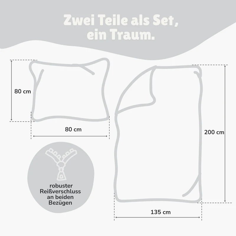 Sweet Dreams Bettwäsche 135x200 | 100% Baumwolle | Sleep Lashes Wimpern Sterne Bettwäsche für Mädchen (Grau)