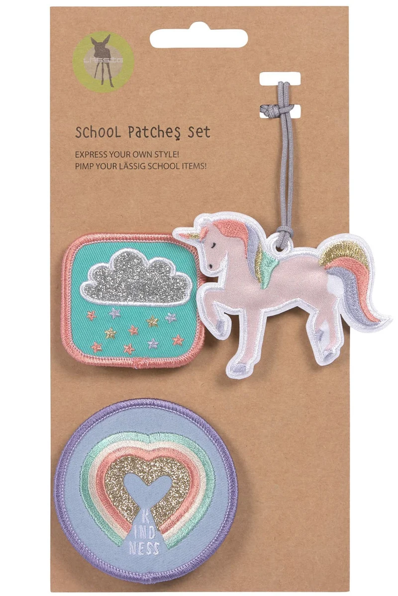 Lässig Patches-Set & Anhänger · Einhorn glitzer · 3er Set