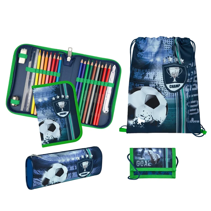 Schul-Zubehör 4-teiliges Set für Fußball Schulranzen Campus Fit (Federmappe, Schlamper, Turn- und Geldbeutel)