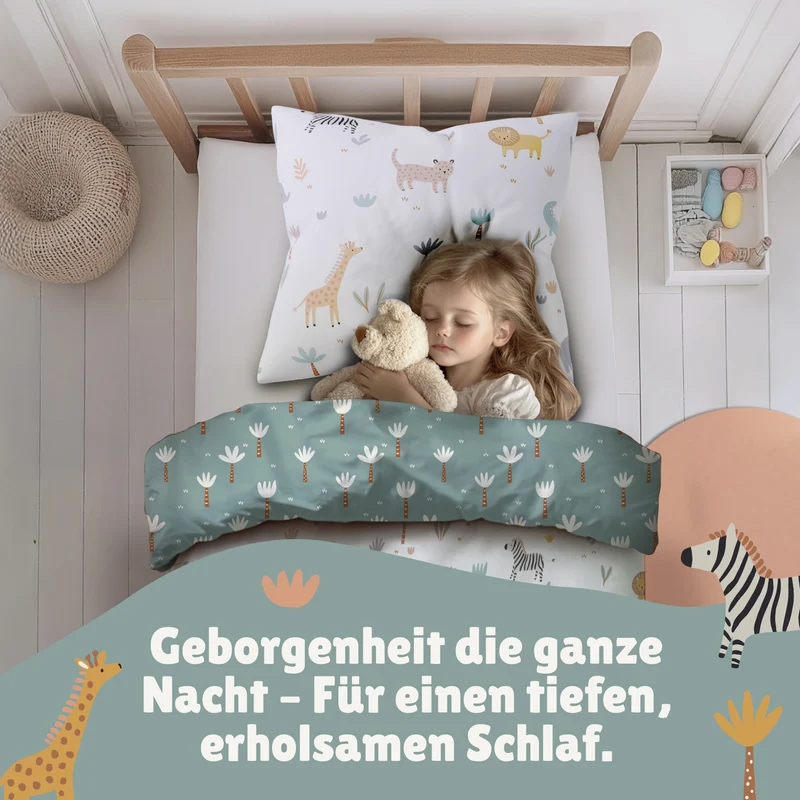 Safari Bettwäsche Set 2-teilig 135x200 80x80 cm - Renforcé Kinderbettwäsche Tiere aus 100% Baumwolle mit Reißverschluss - maschinenwaschbar, Öko-Tex