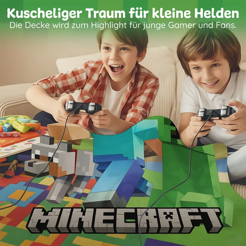 Minecraft Tagesdecke XL 160 x 200 cm - Überwurfdecke für Gamer - Kuscheldecke für Jungen in Fleece-Qualität, extra flauschig und groß