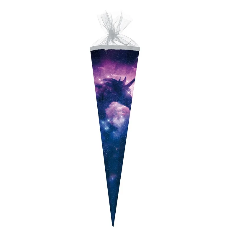 Große Schultüte / Zuckertüte EINHORN GALAXIE Lila ca. 85 cm (Länge) | 6-eckig | Durchmesser ca. 25 cm