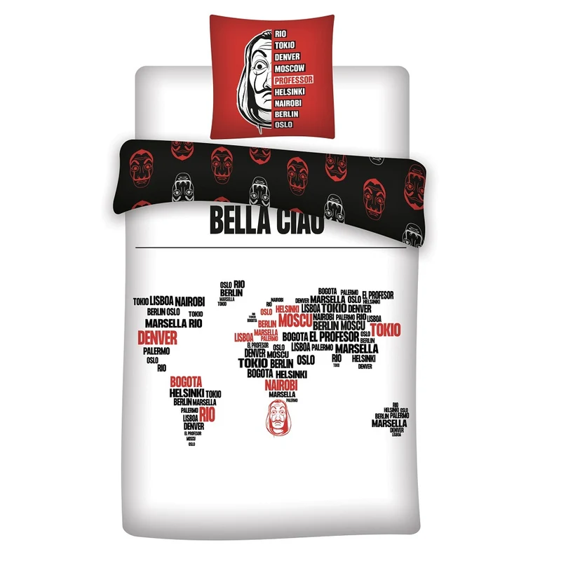 La Casa de Papel Bettwäsche Set 2-teilig 135x200 80x80 cm - Haus des Geldes Bettwäsche - Renforcé, 100% Baumwolle, Reißverschluss, Öko-Tex