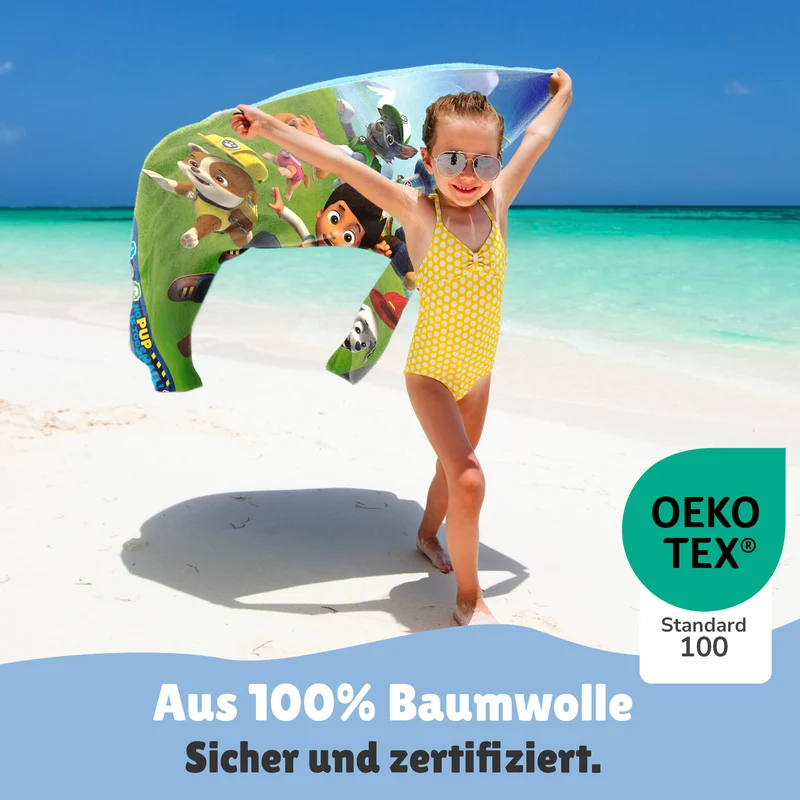 Paw Patrol Strandtuch für Kinder 75x150 cm Handtuch Duschtuch aus 100% Baumwolle mit Ryder und den Pups