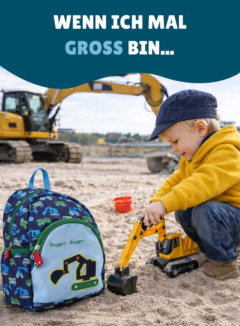 Kinder Rucksack Set 4-teilig Die Spiegelburg BAGGER für Kinder ab 2 Jahren