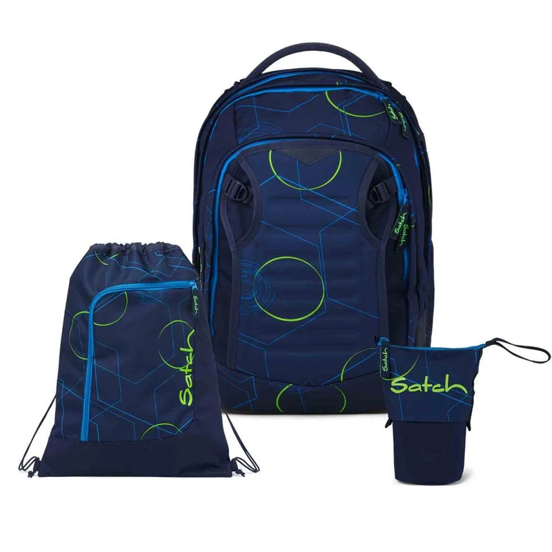 Satch Match Plus Blue Tech Pencil Slider Light Edition Schulrucksack Set 3tlg.