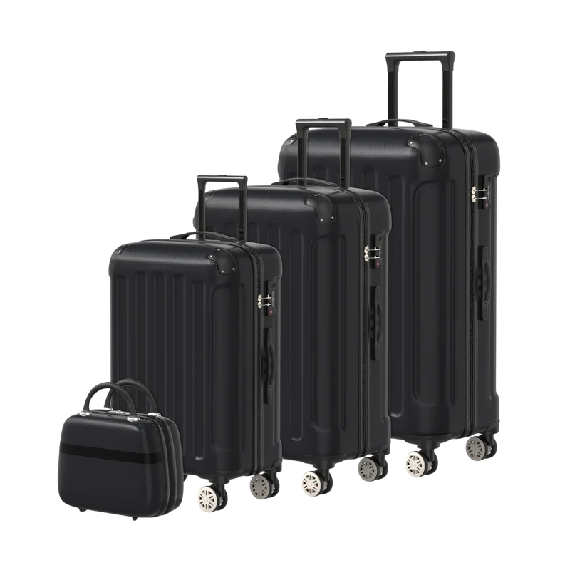 VOYAGOUX - Duurzame 4-delige ABS Reiskoffer Set - Zwart - L / M / S / XS