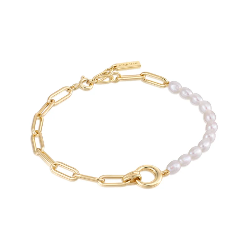 Ania Haie Pearl Power 925 Sterling Silberen Goldfarbene Armband AH-B043-02G