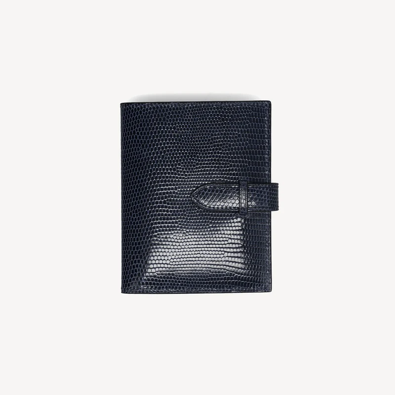 Geldbörse aus Eidechsenleder - Marineblau (mit Laschenverschluss)