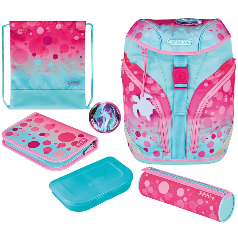 Herlitz SoftLight Plus Ranzen-Set · Pink Bubbles · 6-teilig · GREENline