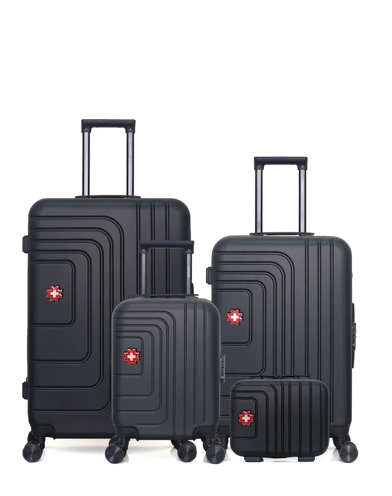 SWISS KOPPER – 4er-Pack – Großer Koffer, mittelgroßer Koffer, Handgepäck XXS und Kosmetikkoffer RUTI