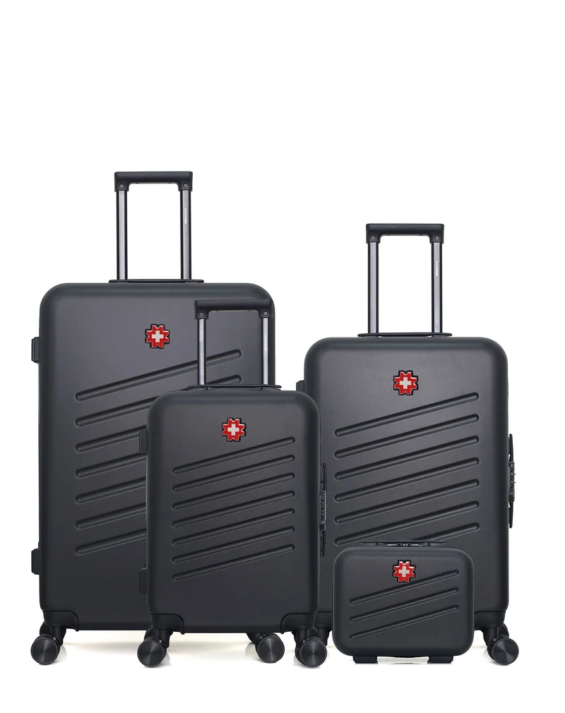 SWISS KOPPER – 4er-Pack – Großer Koffer, mittelgroßer Koffer, Handgepäck und Kosmetikkoffer ZURICH