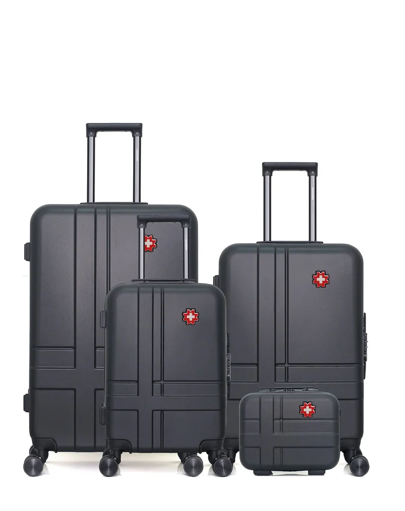 SWISS KOPPER – 4er-Pack – Großer Koffer, mittelgroßer Koffer, Handgepäck und Kosmetikkoffer USTER